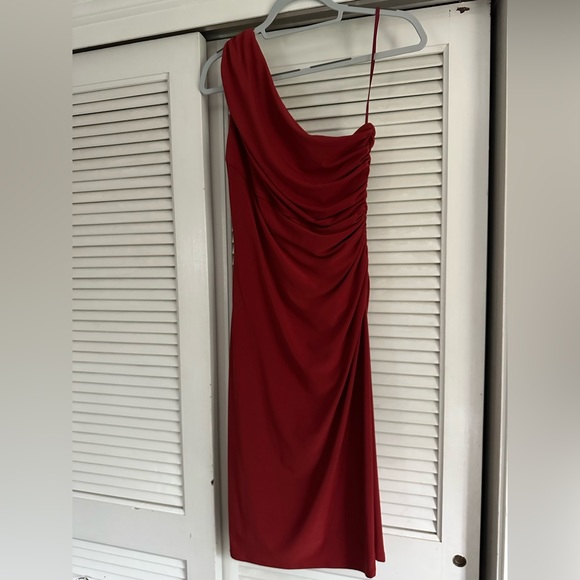 Ralph Lauren Elegant One Shoulder Slimming Dress Fall Wedding Cocktail RN41381 - Picture 10 of 13